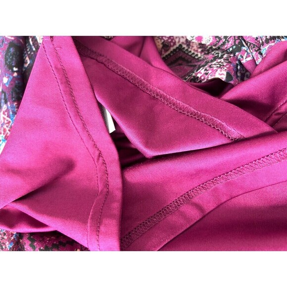 DR2 Womens Sz L Burgundy Mini Dress Cold Shoulder Lightweight Faux Wrap Lined N3 - Picture 10 of 13